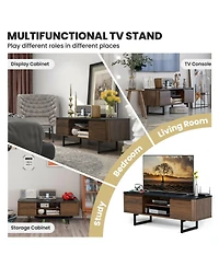 Slickblue Wooden Tv Stand with 2-Door Storage Cabinets for for TVs up to 55 Inch