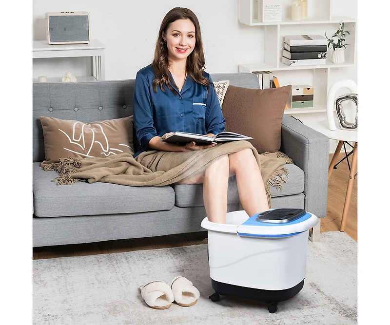 Slickblue Portable All-In-One Heated Foot Bubble Spa Bath Motorized Massager