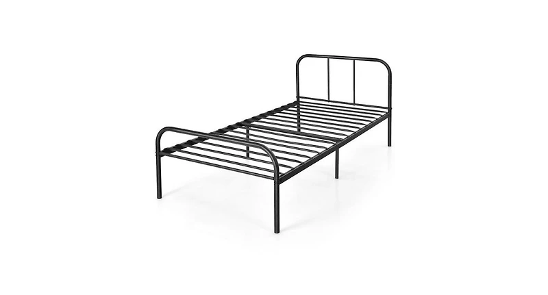 Modern Metal Bed Frame with Curved Headboard and Footboard