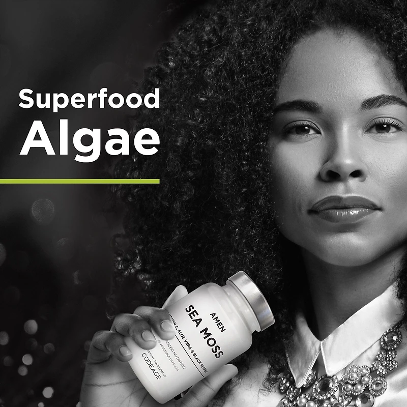 Amen Sea Moss Supplement - 1000mg Organic Irish Sea Moss, Bladderwrack, Burdock - Vitamin C, Aloe Vera, Black Pepper