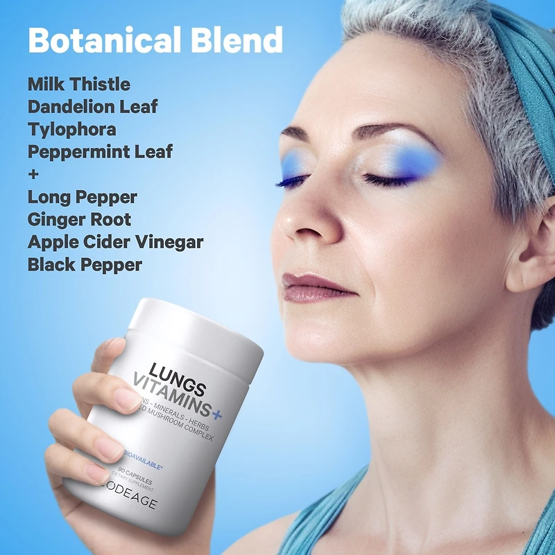 Codeage Lungs Vitamins, A, C, D, E, B6, Milk Thistle Lung Supplement, Zinc & Magnesium, Cordyceps, Reishi, Chaga, Poria, Tylophora, Ginger, Peppermint