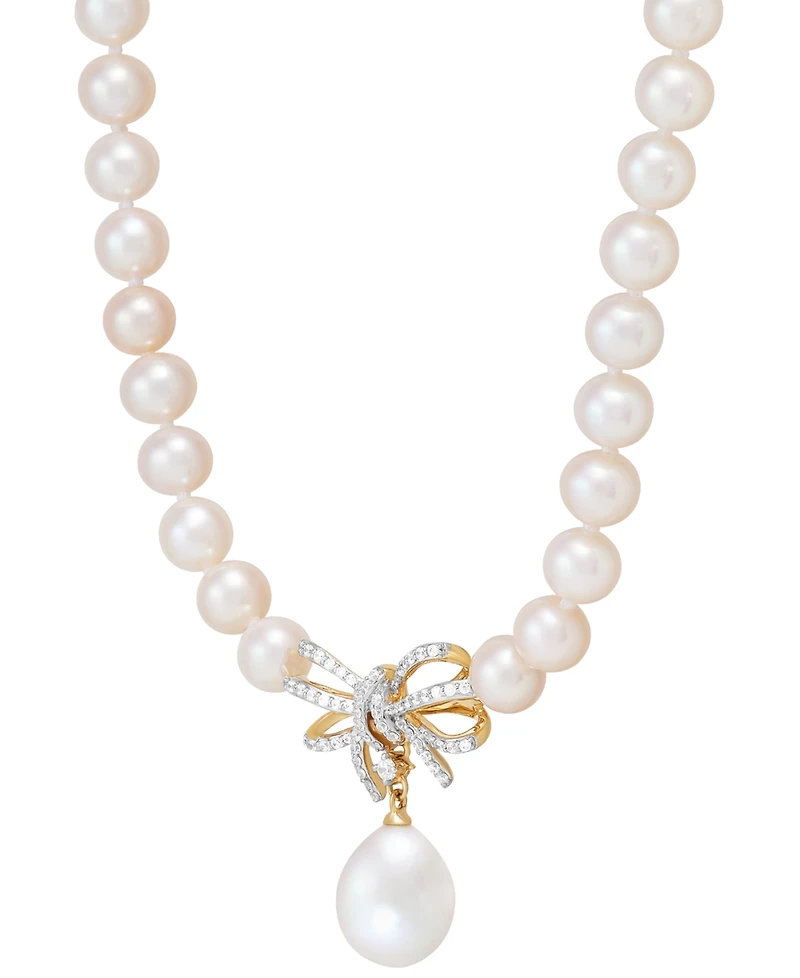 Honora Cultured Freshwater Pearl (5 & 8-1/2mm) & Diamond (1/5 ct. t.w.) Ribbon 17" Collar Necklace in 10k Gold