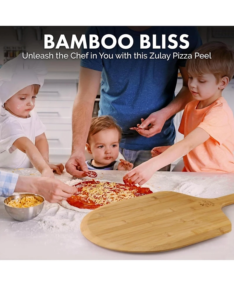 Authentic Bamboo Pizza Peel Wood with Easy Glide Edges & Handle For Transferring & Serving