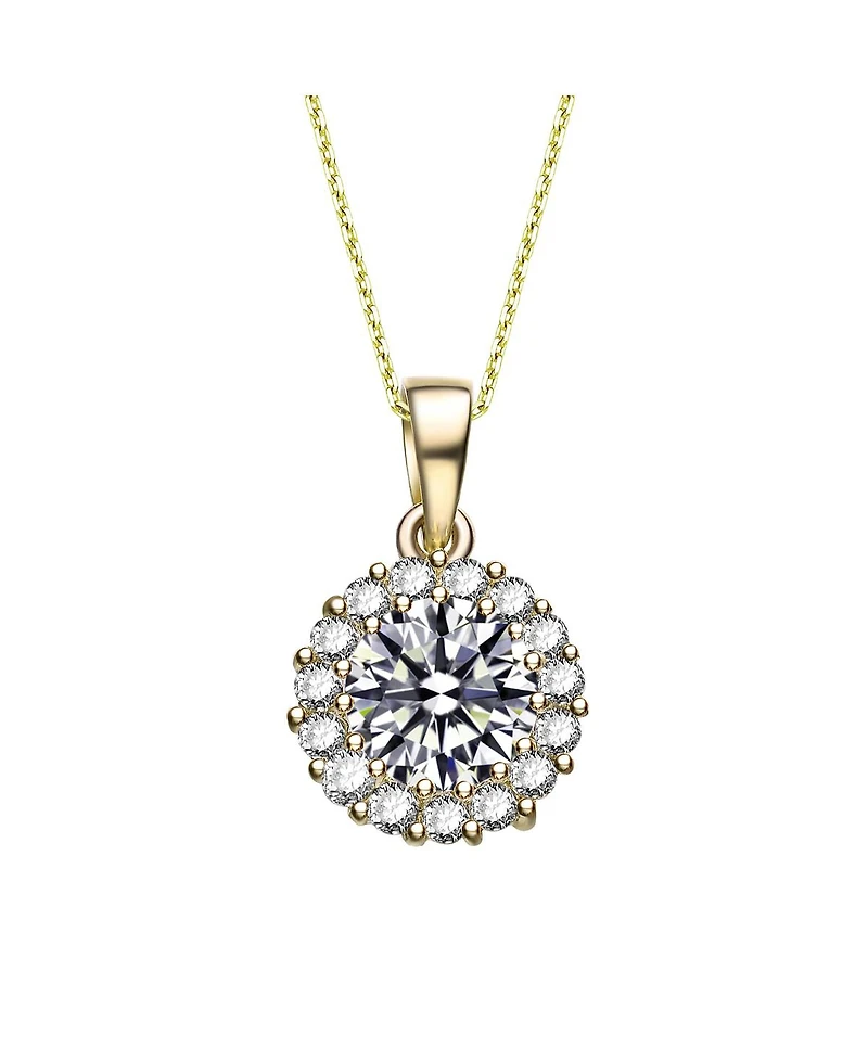Sterling Silver with Colored Round Cubic Zirconia Halo Necklace