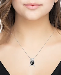 Black Diamond Owl 18" Pendant Necklace (1/6 ct. t.w.) in Sterling Silver