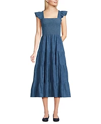 Lands' End Women's Chambray Smocked Dress with Ruffle Straps