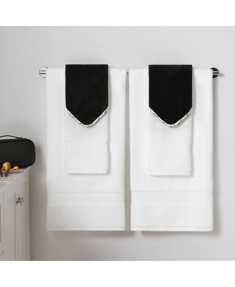 Arkwright Home Bck2u Black Coral Fleece Makeup Removal Washcloths with Satin Printed Piping (Pack of 6), Larger Fingertip Towels 11x 17, Black