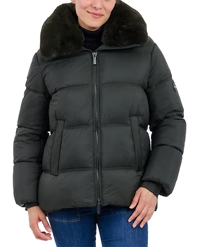 Michael Michael Kors Women's Faux-Fur-Collar Hooded Puffer Coat, Created for Macy's