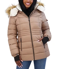 Steve Madden Juniors' Faux-Fur-Trim Hooded Puffer Coat, Created for Macy's