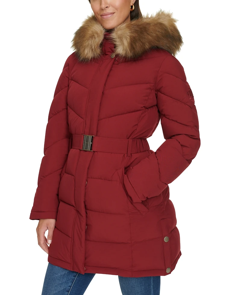 Tommy Hilfiger Women's Faux-Fur-Trim Hooded Puffer Coat, Created for Macy's