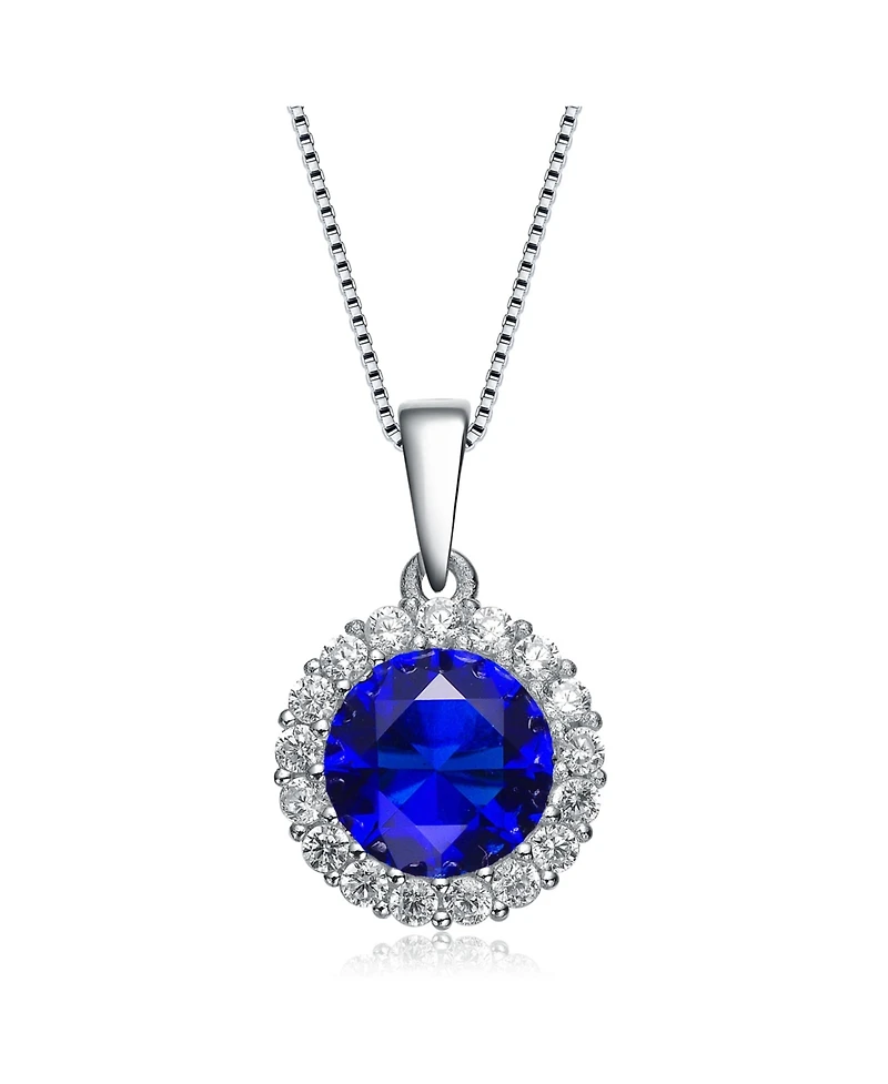 Sterling Silver with Colored Round Cubic Zirconia Halo Necklace
