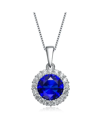 Sterling Silver with Colored Round Cubic Zirconia Halo Necklace