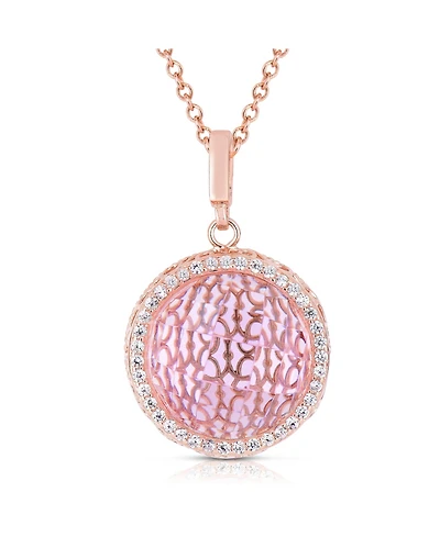 Sterling Silver 18K Rose Plated Cubic Zirconia Round Pink Pendant