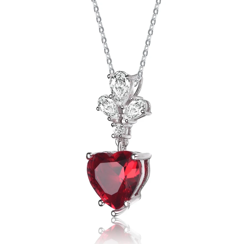 Sophisticated Sterling Silver White Gold Plated with Colored Heart Shaped Cubic Zirconia Pendant