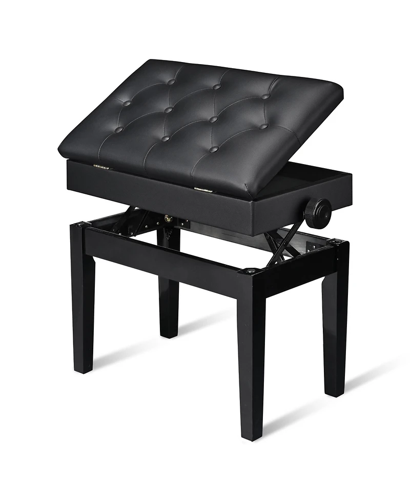 Piano Bench Pu Leather Storage Adjustable Height Padded Seat Keyboard Black