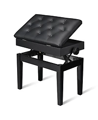 Piano Bench Pu Leather Storage Adjustable Height Padded Seat Keyboard Black