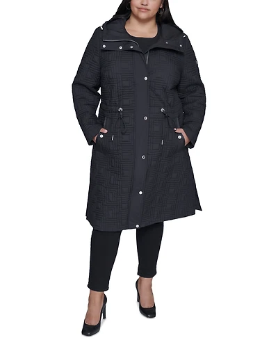 Karl Lagerfeld Paris Plus Size Hooded Quilted Anorak Coat, Created for Macy's