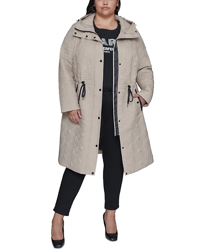 Karl Lagerfeld Paris Plus Size Hooded Quilted Anorak Coat, Created for Macy's