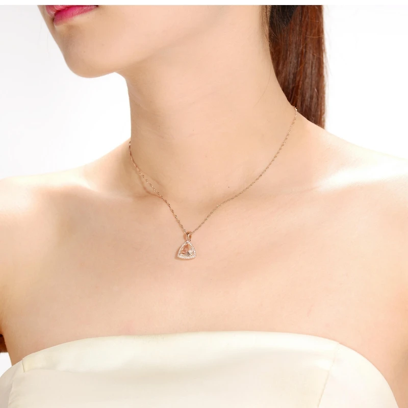 Sterling Silver 18K Rose Gold Overlay Champagne Cubic Zirconia Triangle Necklace