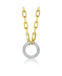 14K Yellow Trendy Gold-plated Chain with Cubic Zirconia Dazzling Circle Pendant in Sterling Silver.