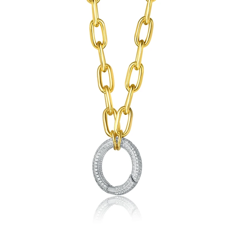 14K Yellow Trendy Gold-plated Chain with Cubic Zirconia Dazzling Circle Pendant in Sterling Silver.