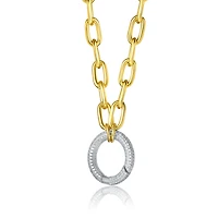14K Yellow Trendy Gold-plated Chain with Cubic Zirconia Dazzling Circle Pendant in Sterling Silver.
