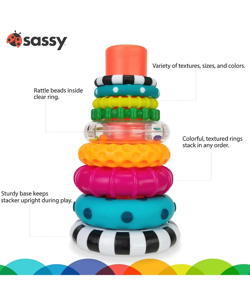 Sassy Baby Sassy Stacks of Circles Stacking Ring Stem Learning Toy, 9 Piece Set