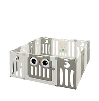 Slickblue Toddler 14-Panel Baby Playpen Activity Center Foldable Play Yard with Lock Door