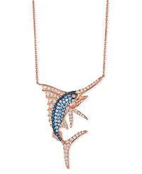 Le Vian Denim Ombre Sapphire (3/4 ct. t.w.), White Sapphire (1/2 ct. t.w.) & Diamond (1-1/6 ct. t.w.) Swordfish 18" Pendant Necklace in 14k Rose Gold