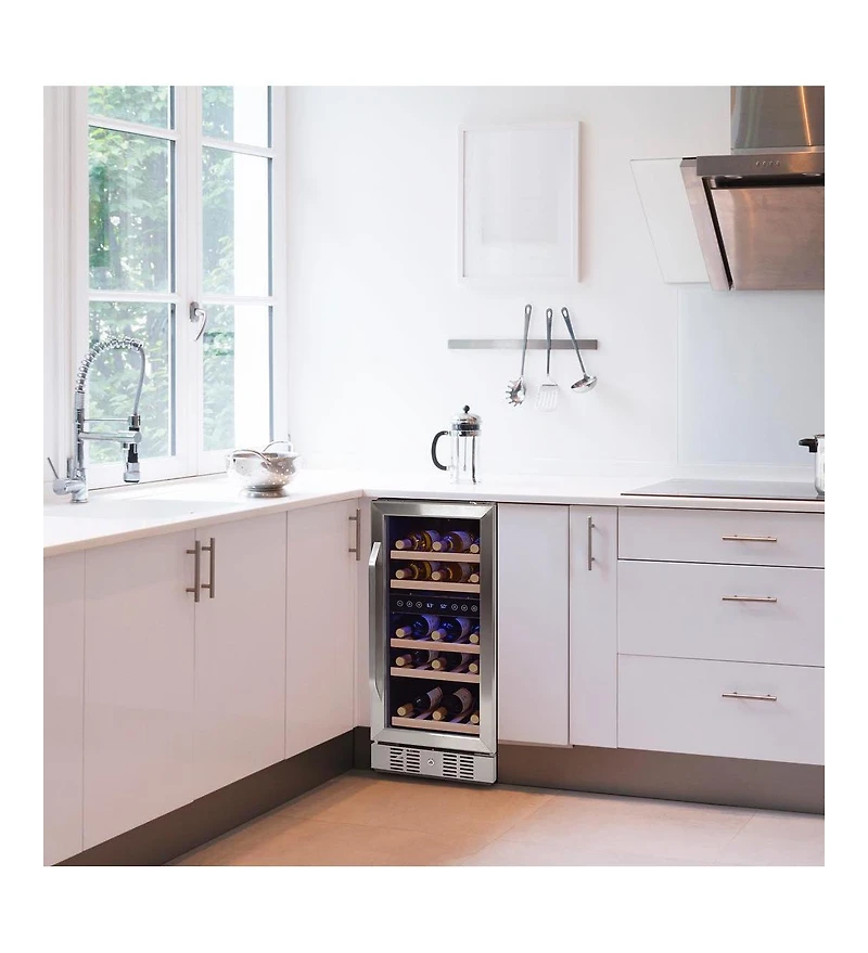 Newair 15" Built-in 29 Bottle Dual Zone Compressor Wine Fridge in Stainless Steel, Quiet Operation with Beech Wood Shelves