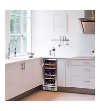 Newair 15" Built-in 29 Bottle Dual Zone Compressor Wine Fridge in Stainless Steel, Quiet Operation with Beech Wood Shelves
