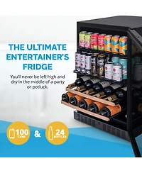 Newair 24" Wine and Beverage Refrigerator – 24 Bottles & 100 Cans, Dual Temperature Zone, Black Stainless Steel & Double-Layer Tempered Glass D