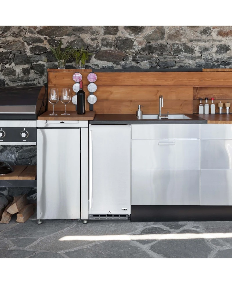 Newair 15" Built-in 90 Can Outdoor Beverage Fridge in Weatherproof Stainless Steel with Auto-Closing Door and Easy Glide Casters