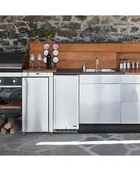 Newair 15" Built-in 90 Can Outdoor Beverage Fridge in Weatherproof Stainless Steel with Auto-Closing Door and Easy Glide Casters