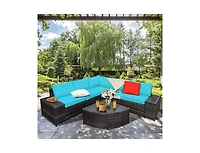 Slickblue 6 Piece Wicker Patio Sectional Sofa Set with Tempered Glass Coffee Table