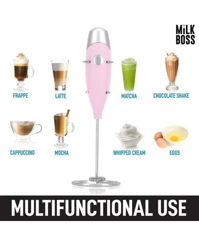 Milk Boss Portable Coffee Frother Handheld Whisk Mixer with 16-Piece Stencils