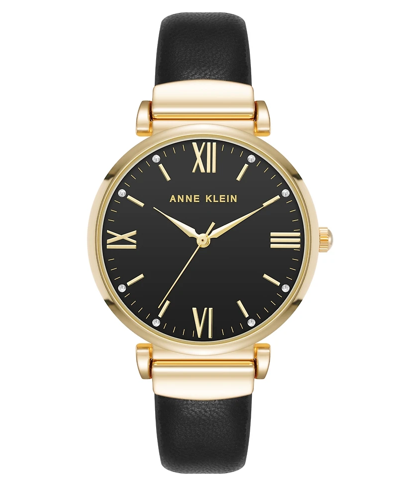 Anne Klein Women's Quartz Black Leather Band Watch, 36mm