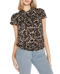 Belldini Black Label Embellished Printed Cap-Sleeve Blouse