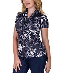 24seven Comfort Apparel Print Short Sleeve V Neck Wrap Top