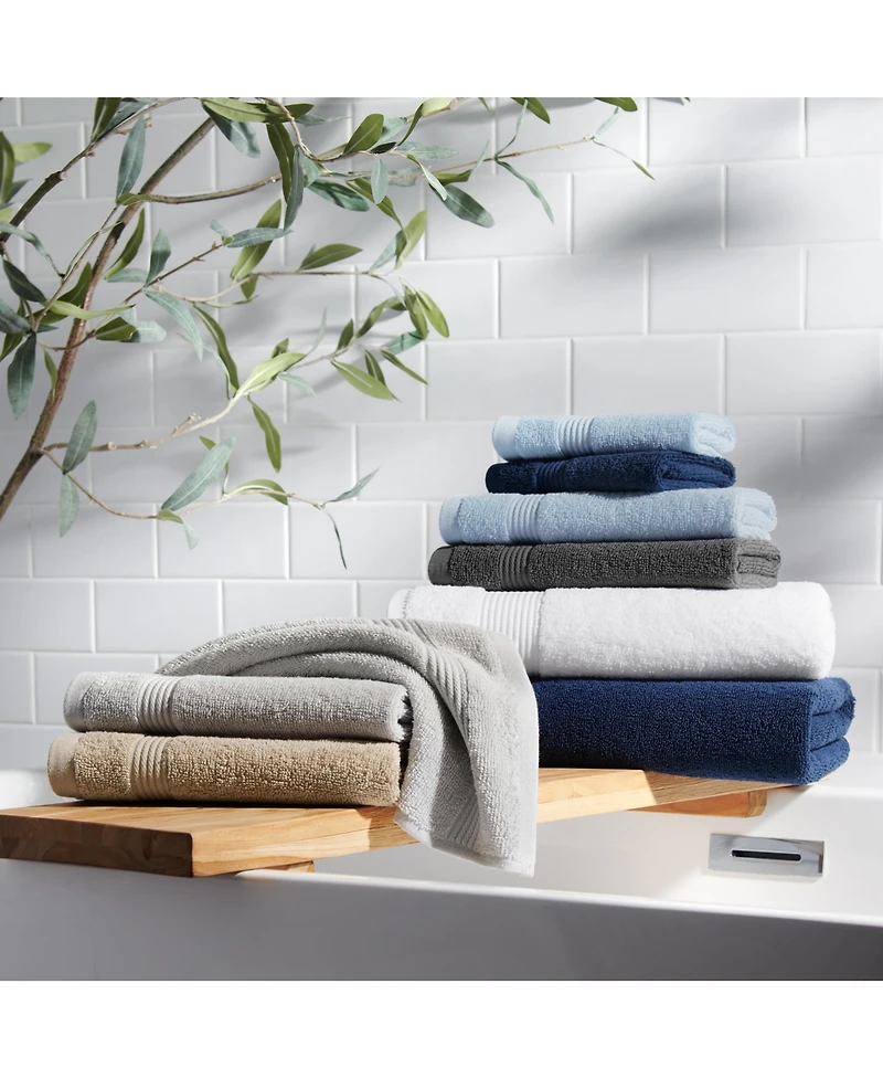 Host and Home Washcloths (12 Pack), Solid Color Options, 13x13 in, Double Stitched Edges, 600 Gsm, Soft Ringspun Cotton, Stylish Striped Dobby Border