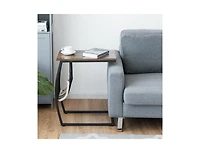 Slickblue C-shaped Vintage End Table with Side Pocket and Metal Frame