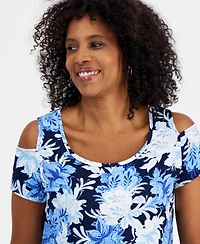 Jm Collection Women's Printed Short-Sleeve Cold-Shoulder Top, Created for Macy's