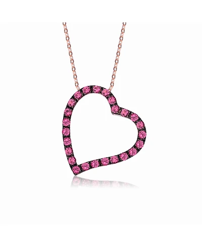 Sterling Silver with Round Cubic Zirconia Thick Open Heart Frame Necklace