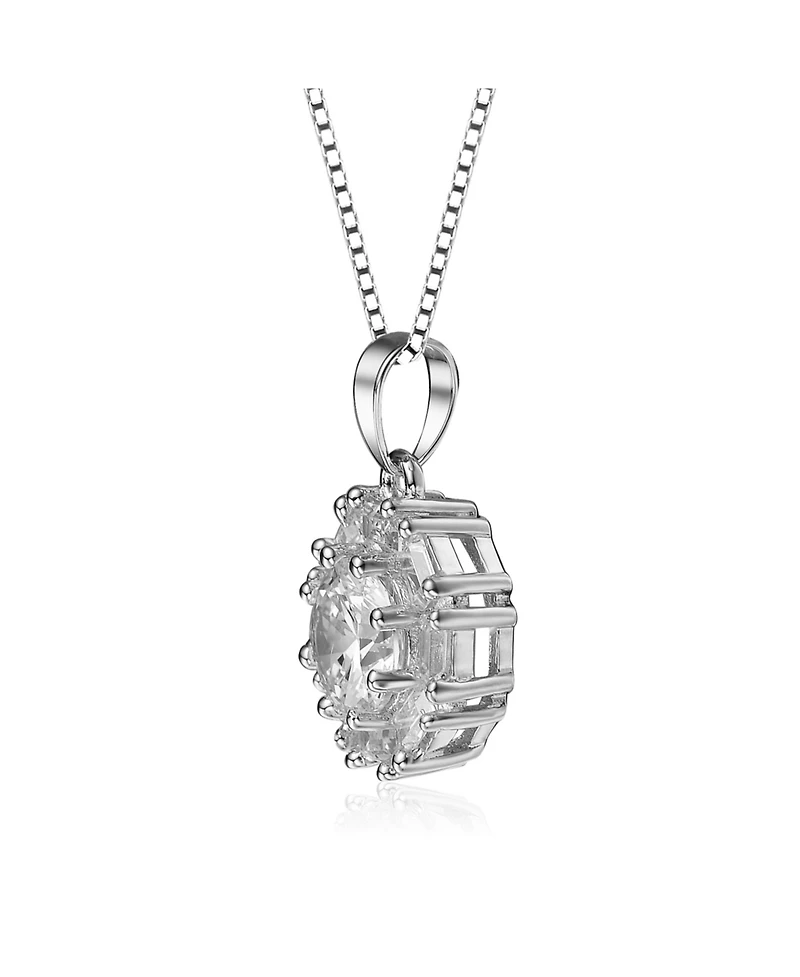 Sterling Silver White Gold Plated with Cubic Zirconia Round Ball Pendant