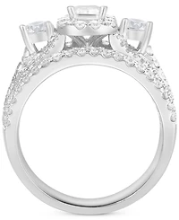 Diamond Emerald-Cut Multi-Row Three Stone Ring (2 ct. t.w.) in 14k White Gold