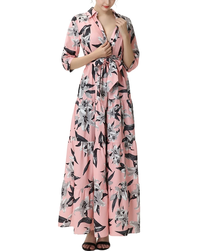 kimi + kai Maternity Matenrity Floral Print Nursing Maxi Shirt Dress