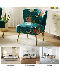 Tufted Floral Fabric Accent Chair with Gold Metal Legs for Living Room