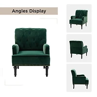 Velvet Tufted Upholstered Armchair with Nailhead Trim