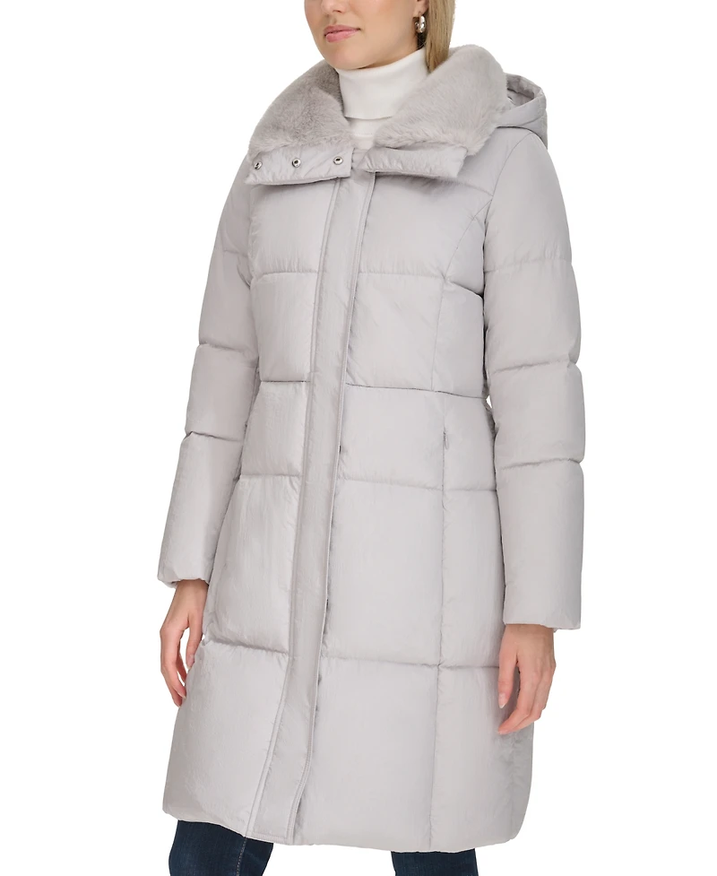 Cole Haan Women's Shine Faux-Fur-Collar Hooded Puffer Coat