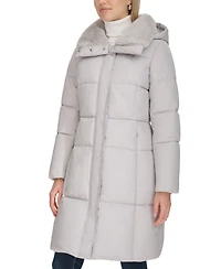 Cole Haan Women's Shine Faux-Fur-Collar Hooded Puffer Coat